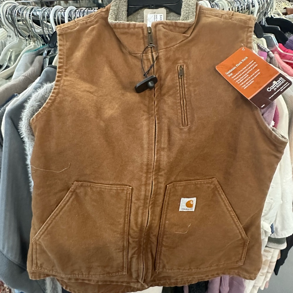 Carhartt SANDSTONE Brown Mock Neck Duck Canvas & Sherpa Vest - New With Tags!
